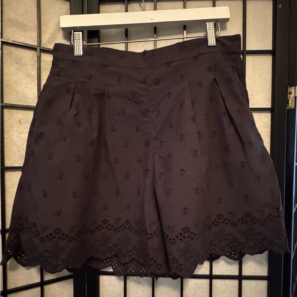 Black Cotton Eyelet Women Shorts